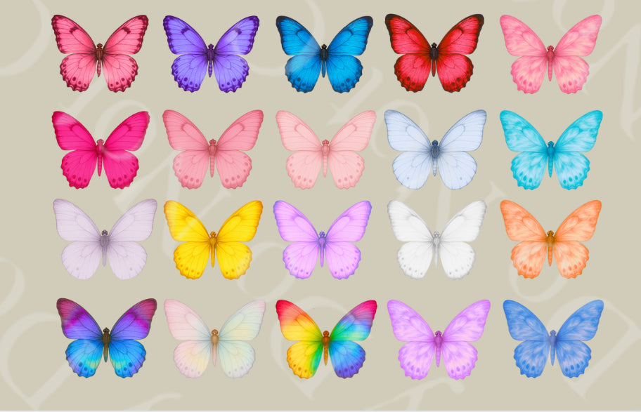 OFFER Blank Butterflies - Sheet of 20 4cm decals (1 of each colour)