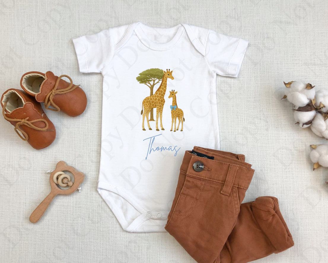 DTF Fabric - Giraffe & Mum with Blue Bow Tie