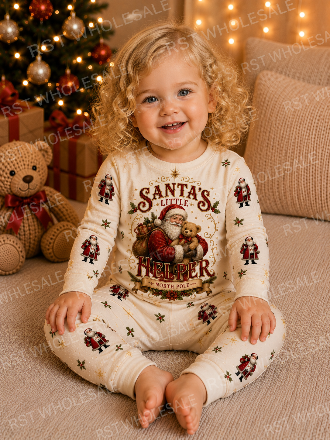 DTF Fabric - Santa's Little Helper - Santa Holding A Bear