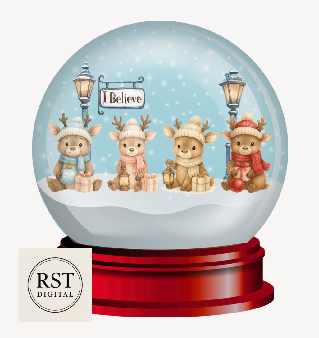 DTF (Fabric) Snow Globe Reindeer (6 Colours)