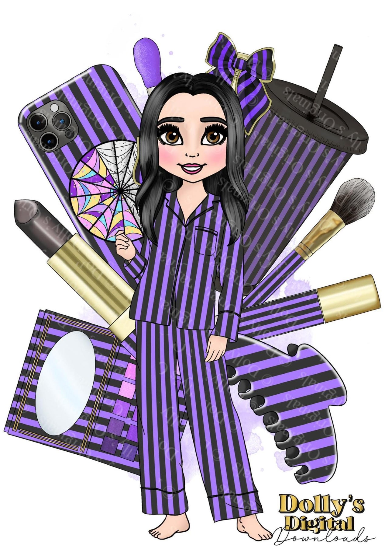 UV Purple Stripe Little Girl Dolly