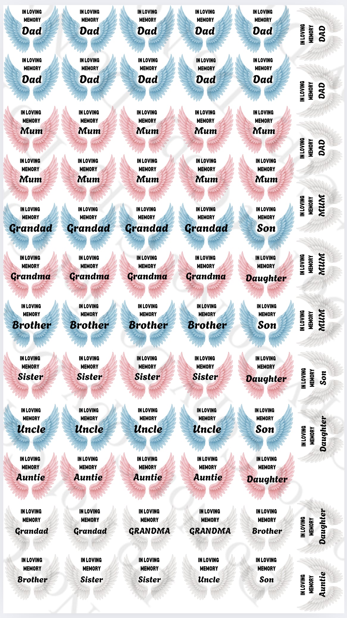 OFFER In Loving Memory - Sheet of 70 4cm decals