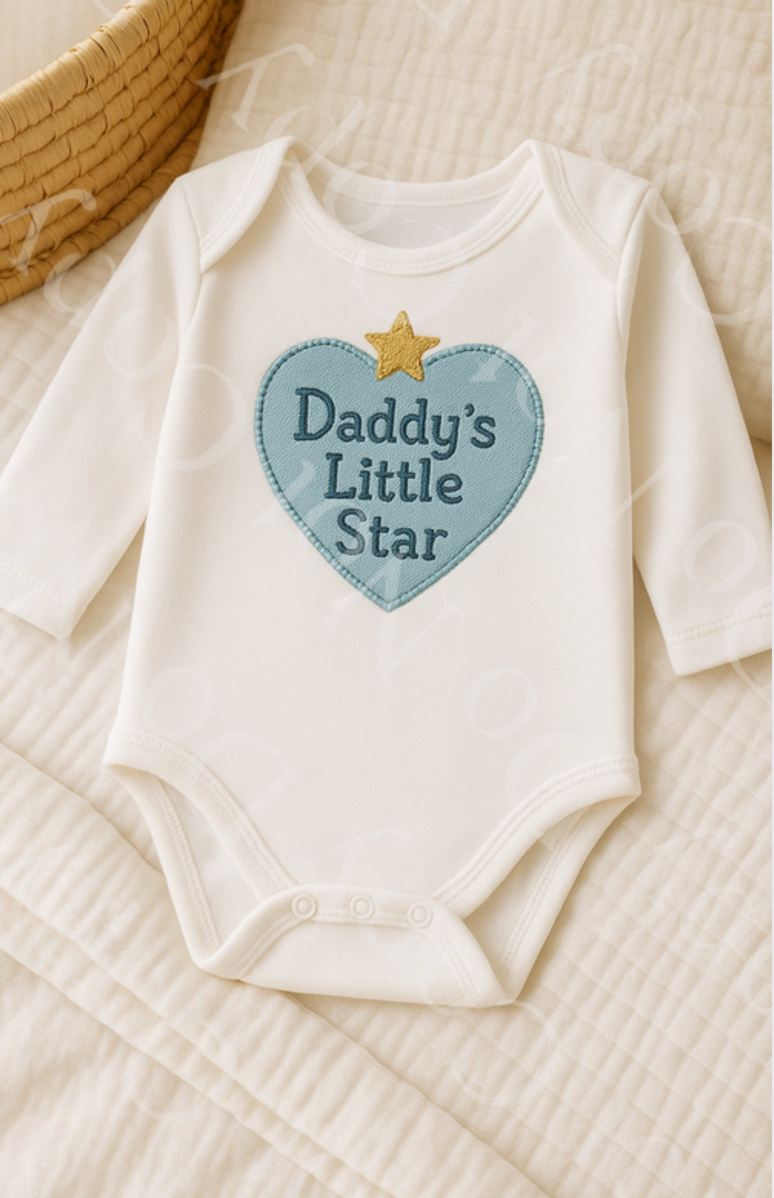 DTF Fabric - Blue Daddy’s Little Star Heart (Leather/Embrodery Effect)