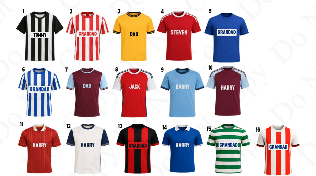 UV - Football Tops 15 colours - custom name