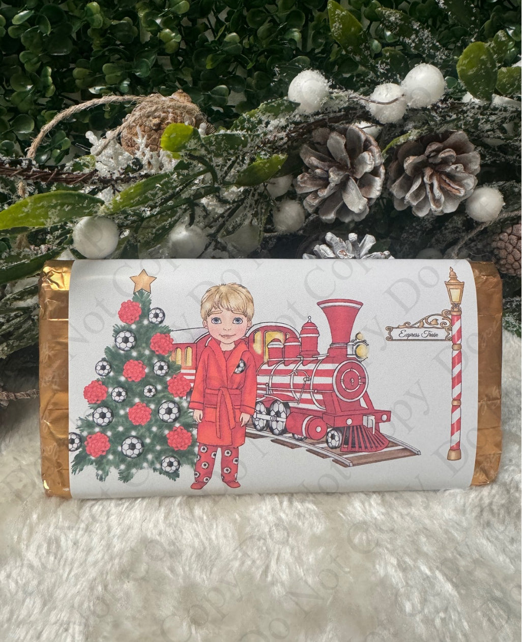 Chocolate Wrapper - Red Football Dolly with Train