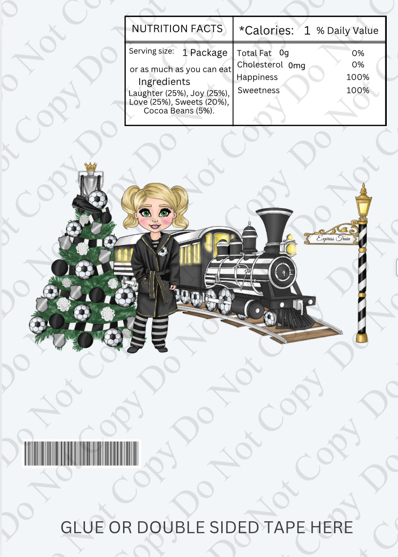 Chocolate Wrapper - Black Football Dolly with Train