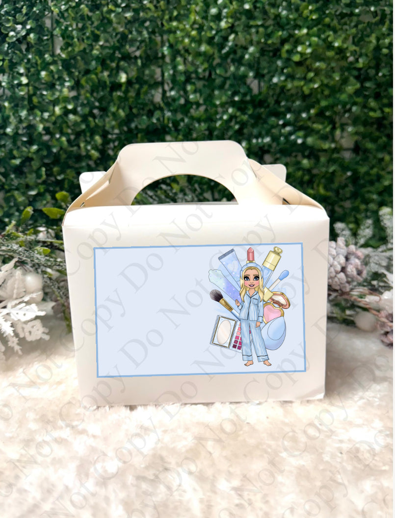 Treat Box Sticker - Blue Female Dolly with Makeup