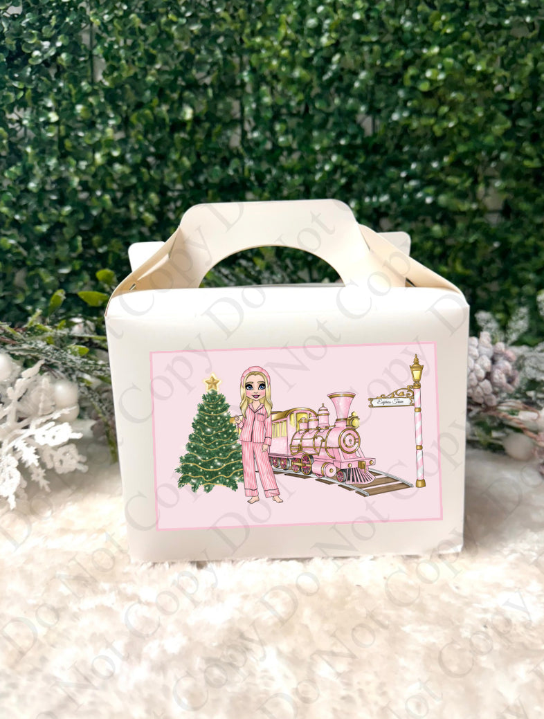 Treat Box Sticker - Pink Female Dolly with Train