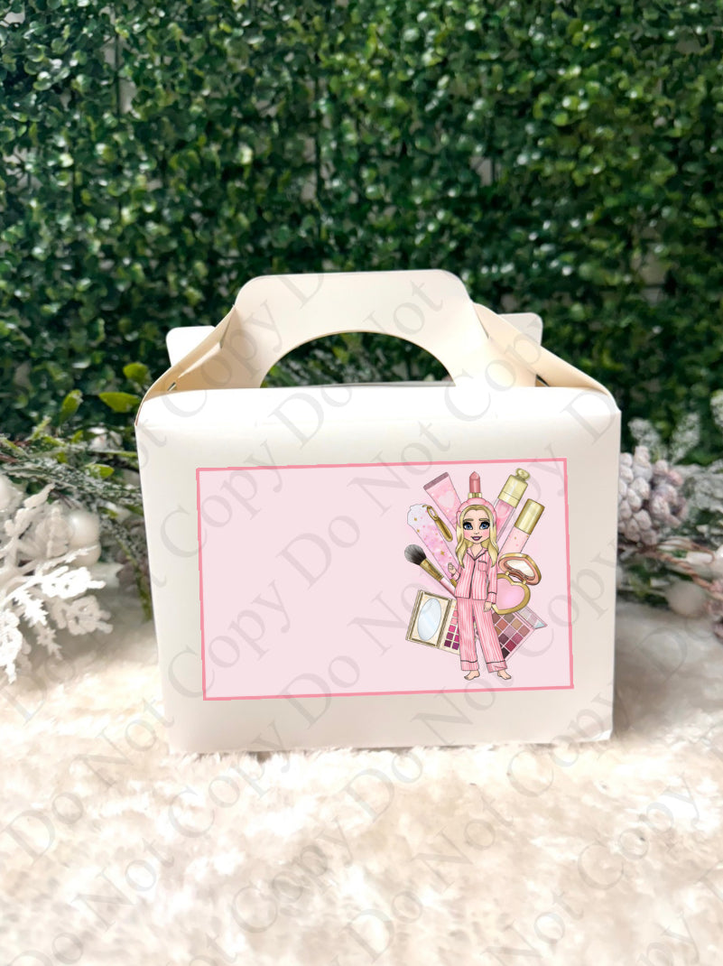 Treat Box Sticker - Pink Female Dolly with Makeup