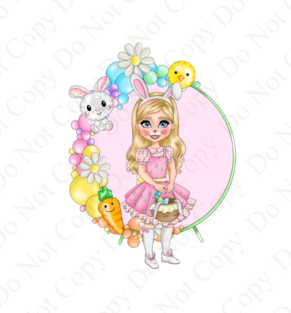DTF Fabric - Girl Easter Bunny Circle Background Dolly