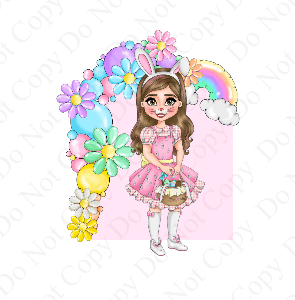 UV - Girl Easter Bunny Tall Background (Rainbow Balloons) Dolly