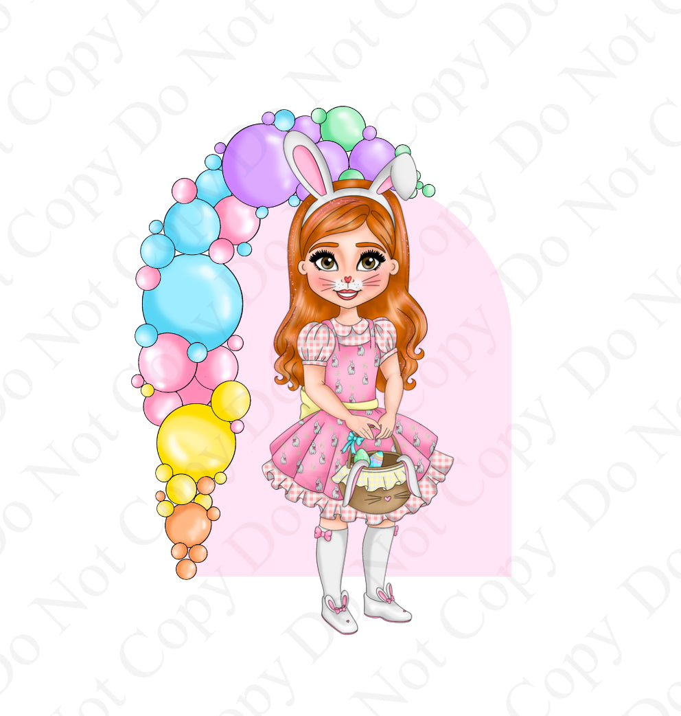 DTF Fabric - Girl Easter Bunny Tall Background (Blank Balloons) Dolly