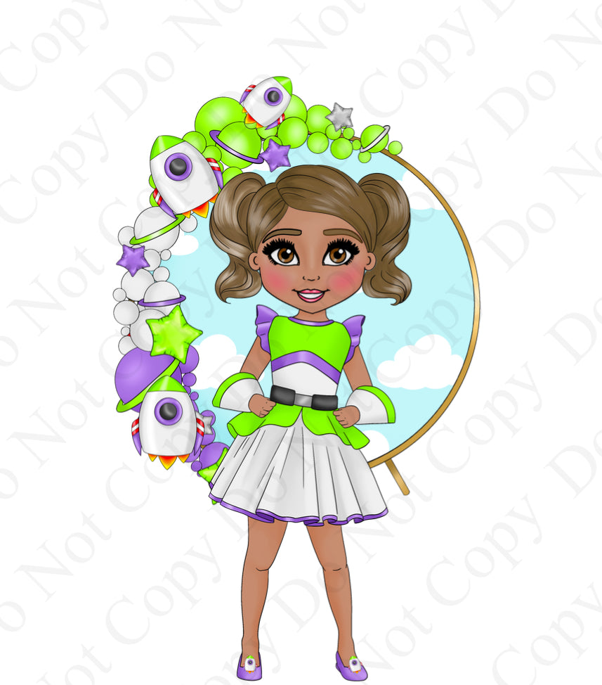 DTF Fabric - Space Land Girl Round Background Dollys