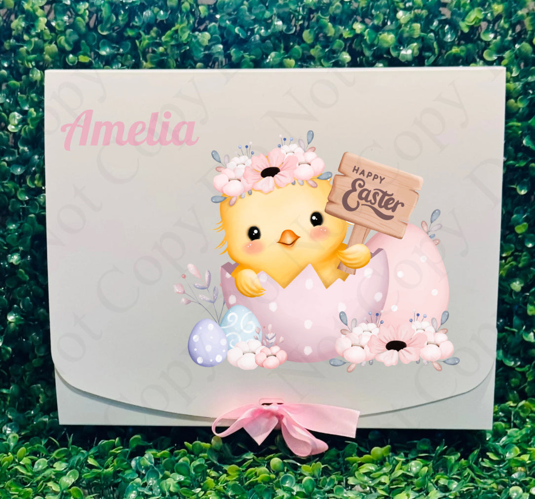 Chick 1 Easter Gift Box - (With Optional Name and Wording in Pink)