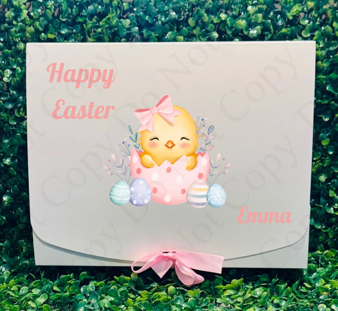 Chick 3 Easter Gift Box - (With Optional Name and Wording in Pink)