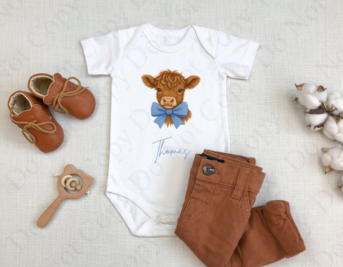 Highland Cow with Blue Bow Tie Digital Download