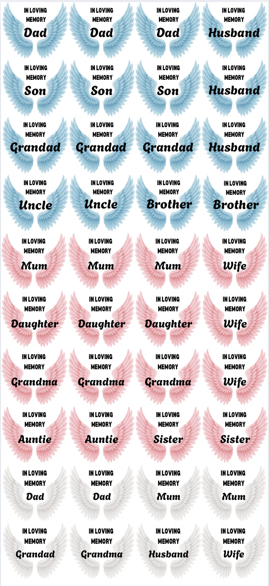 OFFER Wings - In Loving Memory - Sheet of 40 x 6cm decals