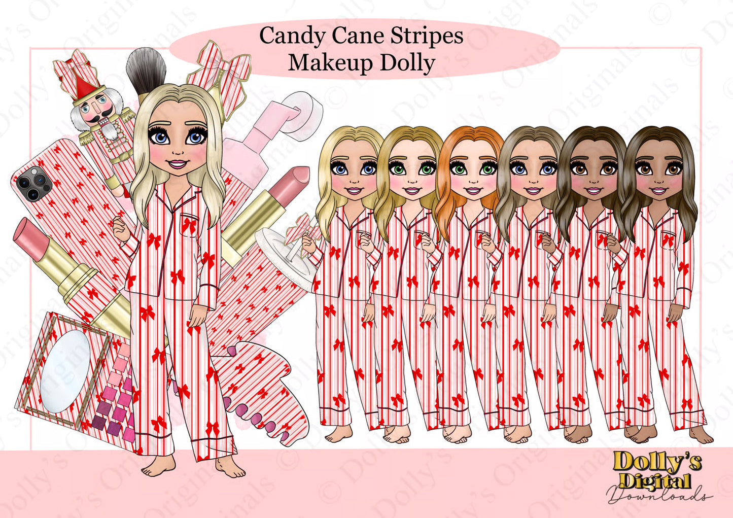 DTF Fabric - Candy Cane Stripes Makeup Dolly