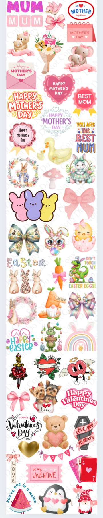 NEW DTF Fabric Valentines/Easter/Mothers Day mix sheet