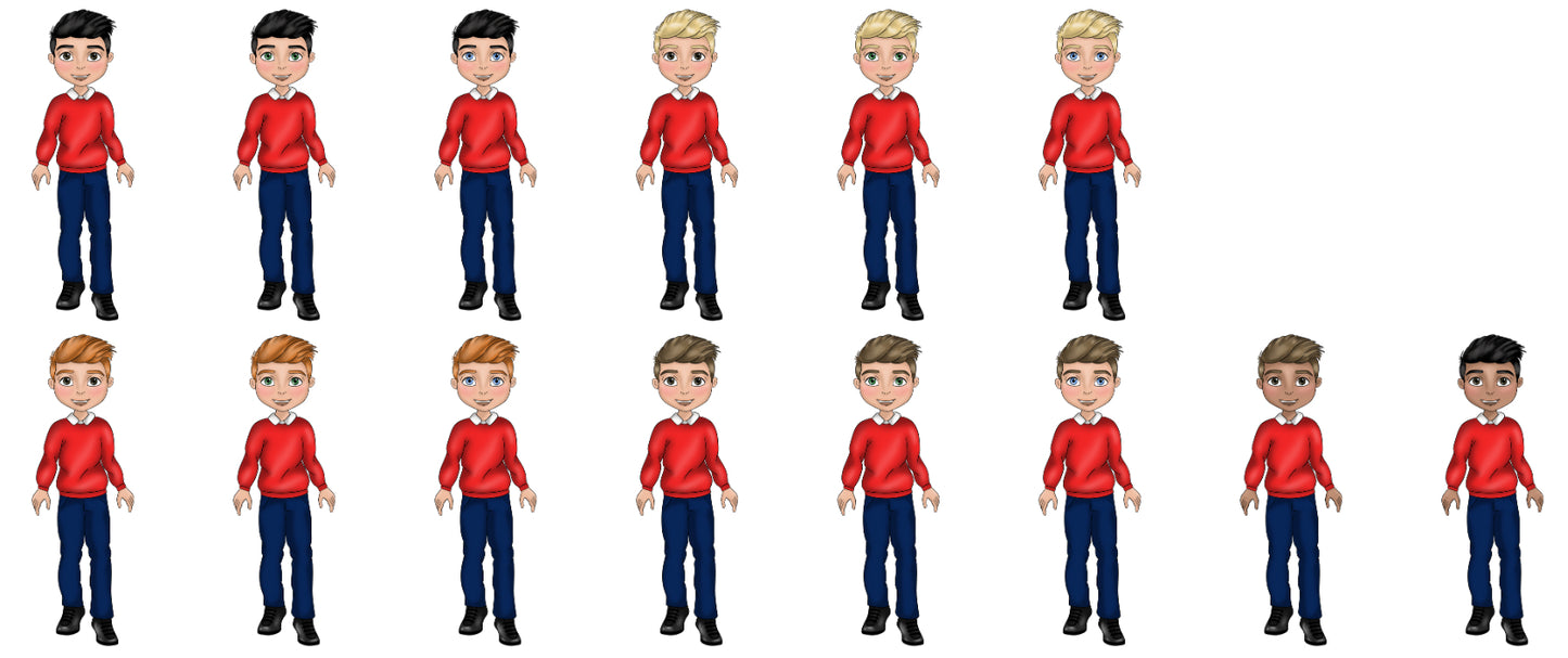 DTF Fabric - Boy School Uniform - Red Jumper, White Polo and Navy Trousers .