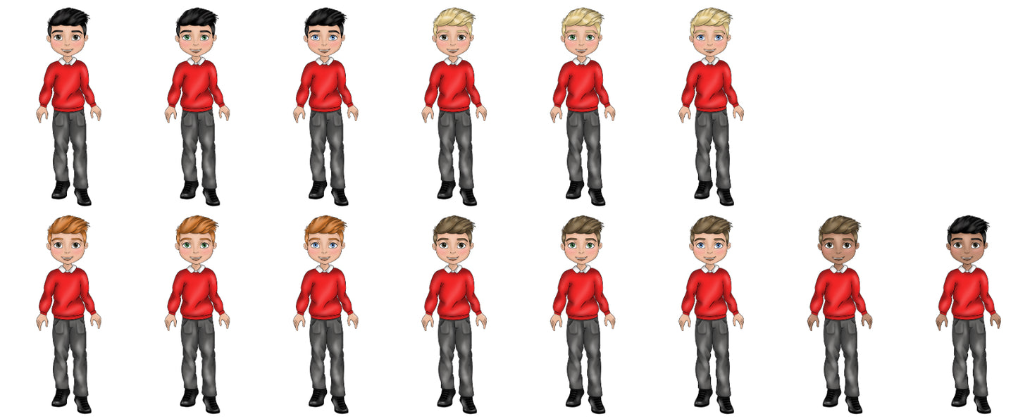 DTF Fabric - Boy School Uniform - Red Jumper, White Polo and Grey Trousers .