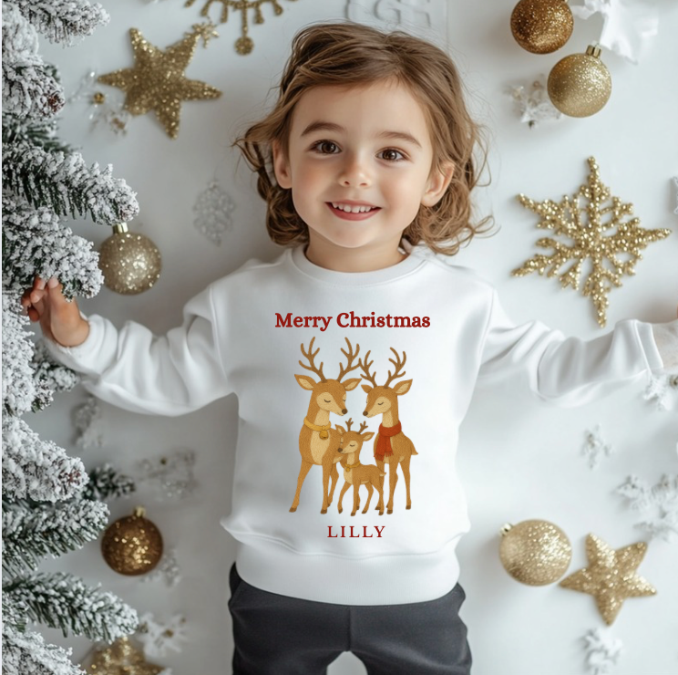 DTF Fabric -Reindeer Family (Knitted Style)