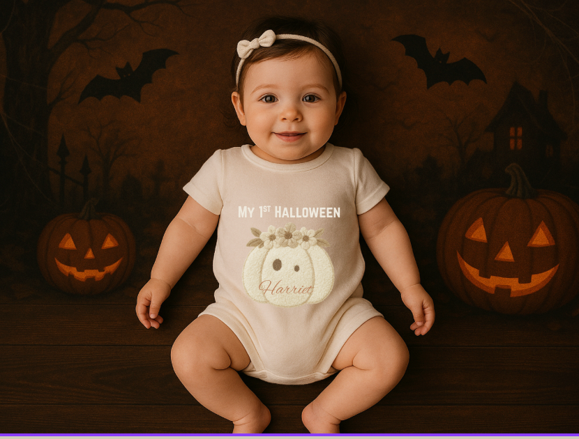 DTF Fabric - Fluffy Pumpkin with Flowers