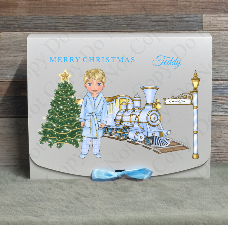 Dolly Gift Box - Boy - Pale Blue Train (Name with Wording Optional)