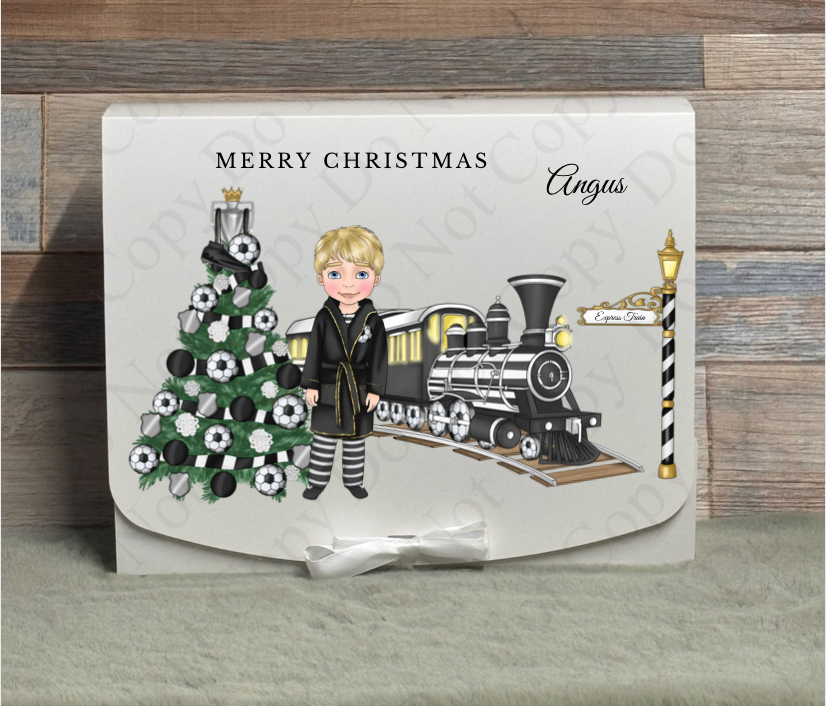 Dolly Gift Box - Boy - Black and White Football Train (Name with Wording Optional)