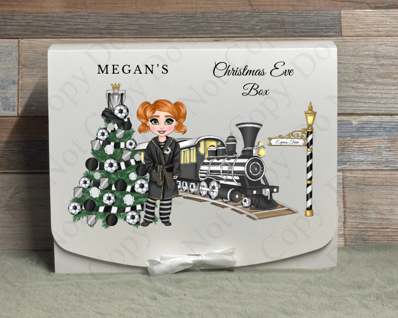 Dolly Gift Box - Girl - Black and White Football Train (With Optional Name and Wording)