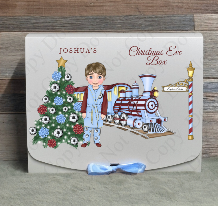 Dolly Gift Box - Boy - Claret and Blue Football Train (Name with Wording Optional)