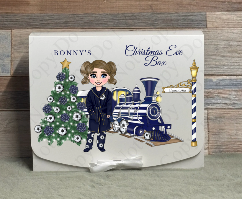Dolly Gift Box - Girl - Navy Football Train (With Optional Name and Wording)