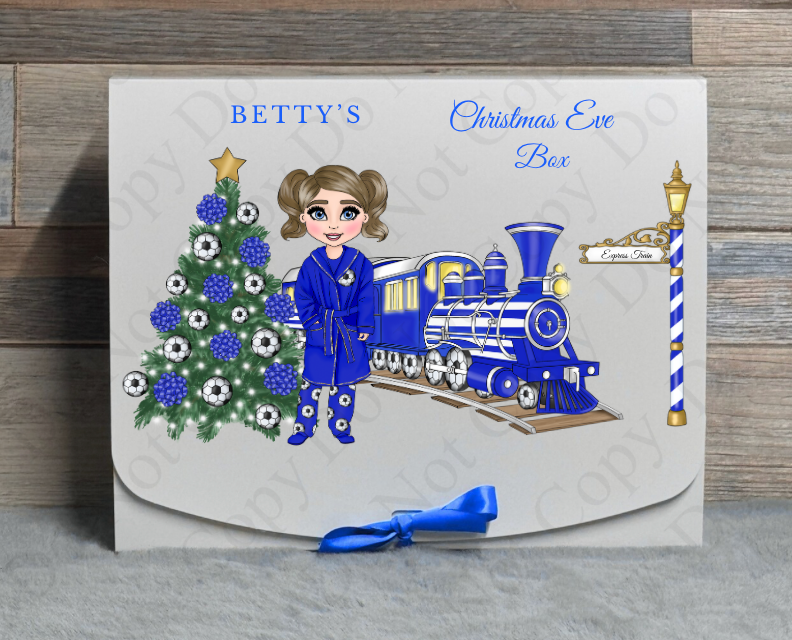 Dolly Gift Box - Girl - Royal Blue Football Train (Name with Wording Optional)
