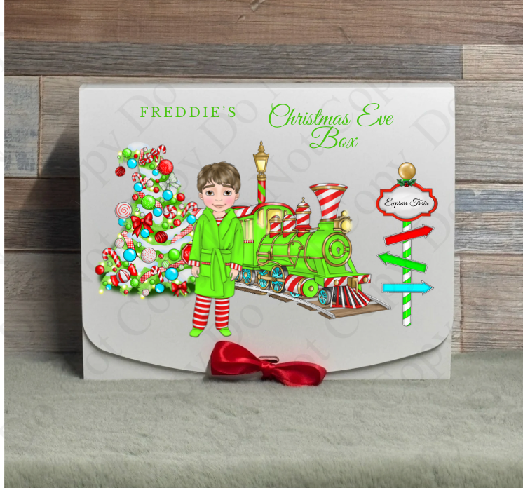 Dolly Gift Box - Boy - Green and Red Stripe Train (Name with Wording Optional)