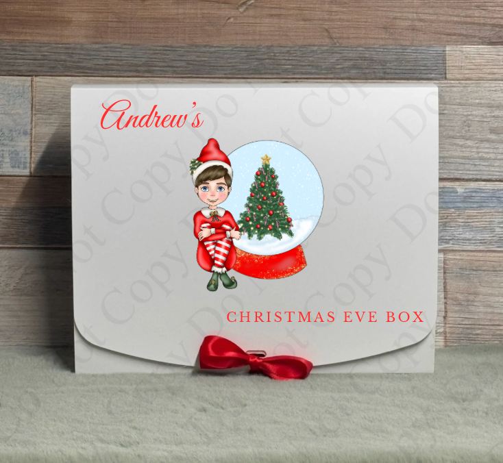 Red Elf with Snow Globe Gift Box - (With Optional Name and Wording)