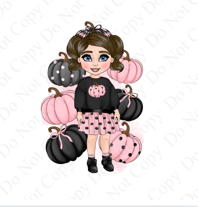DTF Fabric Pumpkin Skirt Little Girl Dolly