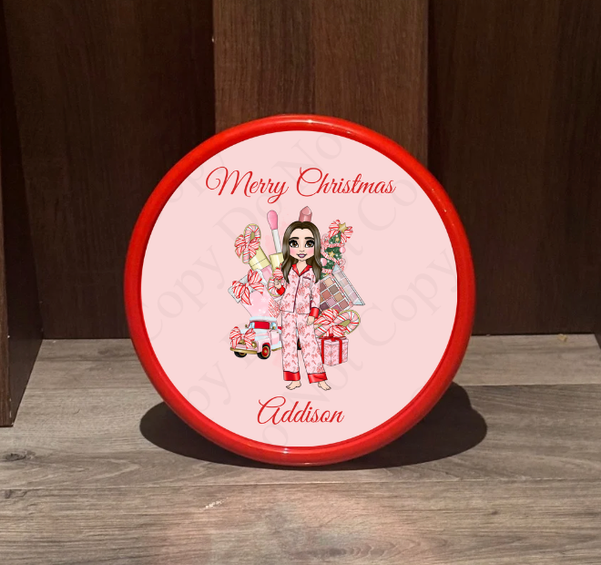 Chocolate Tub Sticker - Candy Cane Bows (Makeup background)