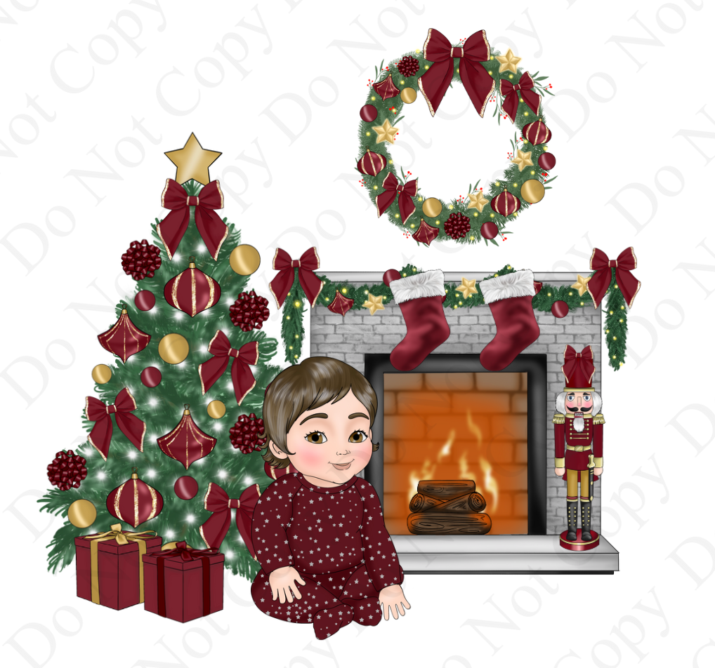 UV - Burgundy Christmas Stars Baby Girl Dolly