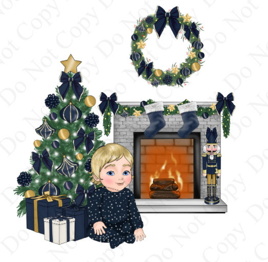 DTF Fabric - Navy Christmas Stars Baby Girl Dolly