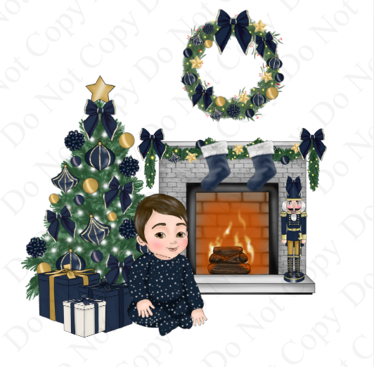 DTF Fabric - Navy Christmas Stars Baby Boy Dolly