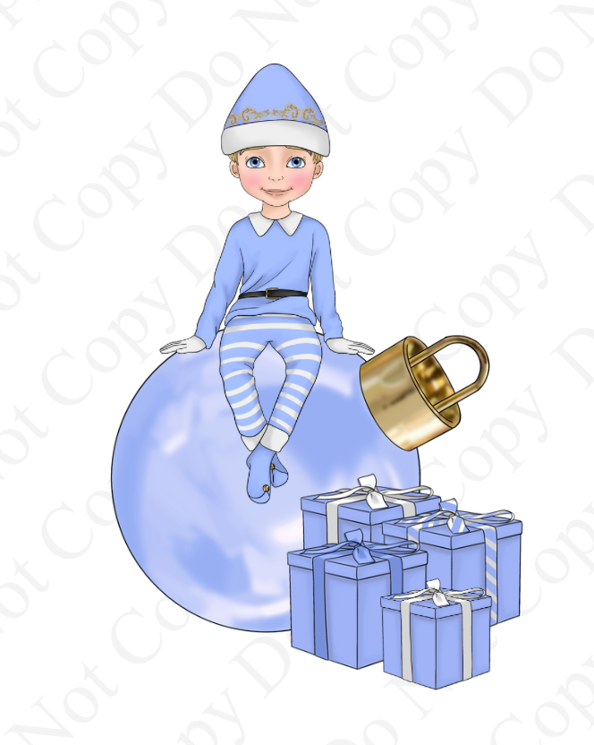 UV - Blue Cheeky Elf Sitting Boy Dolly