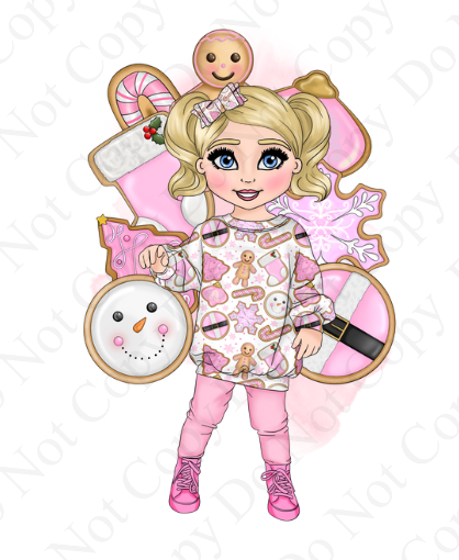 DTF Fabric - Pink Christmas Cookie Jumper Toddler Girl Dolly
