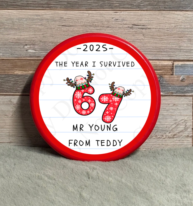 Chocolate Tub Sticker - The Year I Survived 6 7 (red ring) (Six Seven)