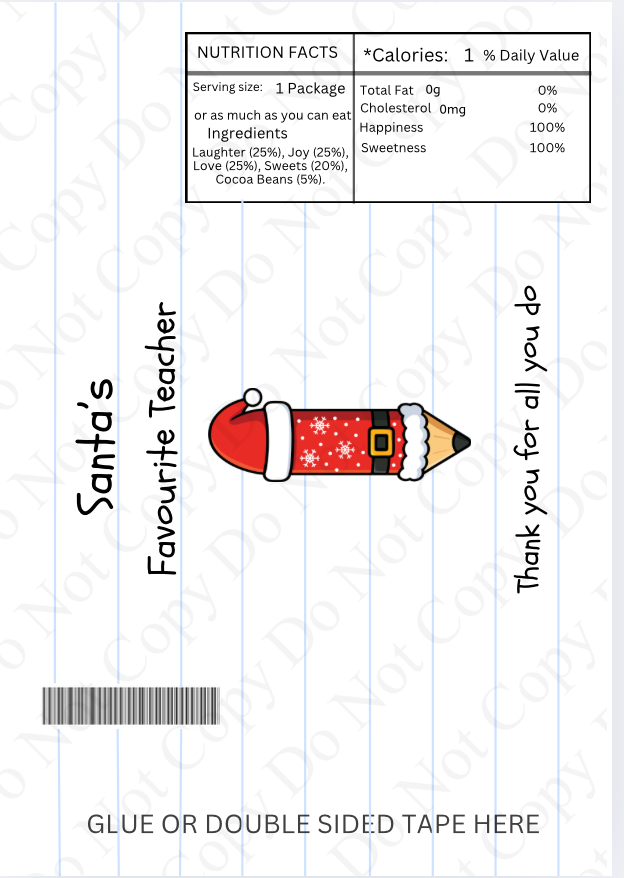 Chocolate Wrapper - Santa's Favourite Teacher - Pencil