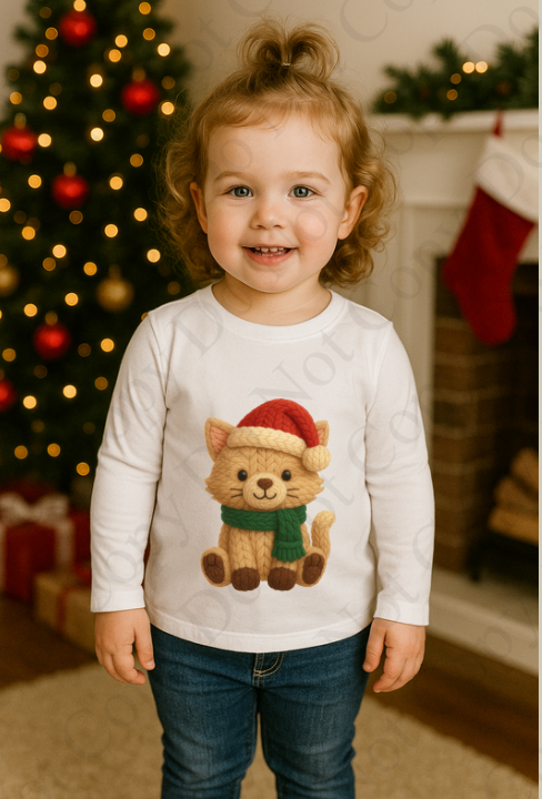 DTF Fabric - Christmas Cat (Yarn Style)