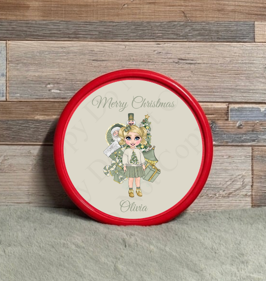 Chocolate Tub Sticker - Sage Cream and Gold Christmas Toddler Dolly