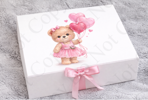 DTF Fabric - RST Valentines Pink Girl Bear - With Balloons