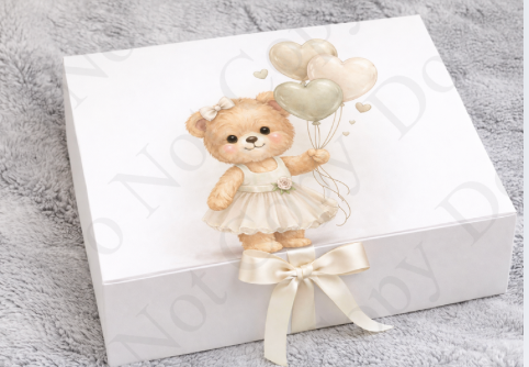 DTF Fabric - RST Valentines Natural Girl Bear - With Balloons