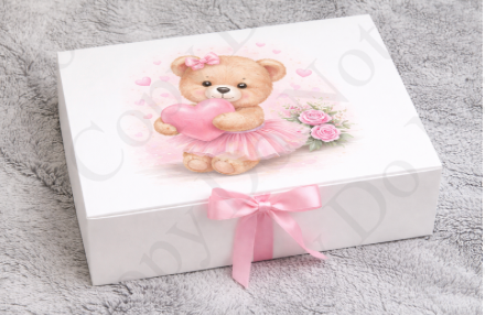 DTF Fabric - RST Valentines Pink Girl Bear - With Heart