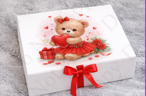 DTF Fabric - RST Valentines Red Girl Bear - With Heart